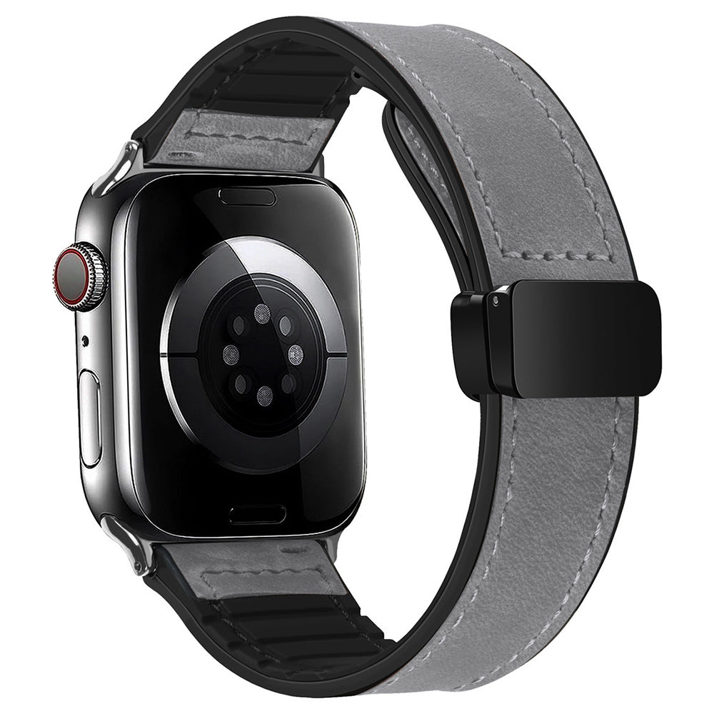 For Apple Watch Series 9 8 7 41mm  /  6 5 4 SE (2022) SE (2023) SE 40mm  /  Series 3 2 1 38mm Magnetic Genuine Cow Leather Strap - Grey For Apple Watch Series 9 8 7 41mm  /  6 5 4 SE (2022) SE (2023) SE 40mm  /  Series 3 2 1 38mm Magnetic Genuine Cow Leather Strap - Grey